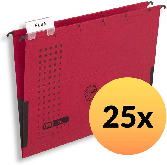 Elba Chic Ultimate 85743RO Suspension File with Closed Sides and Linen Edge Protectors Pack of 25 Red