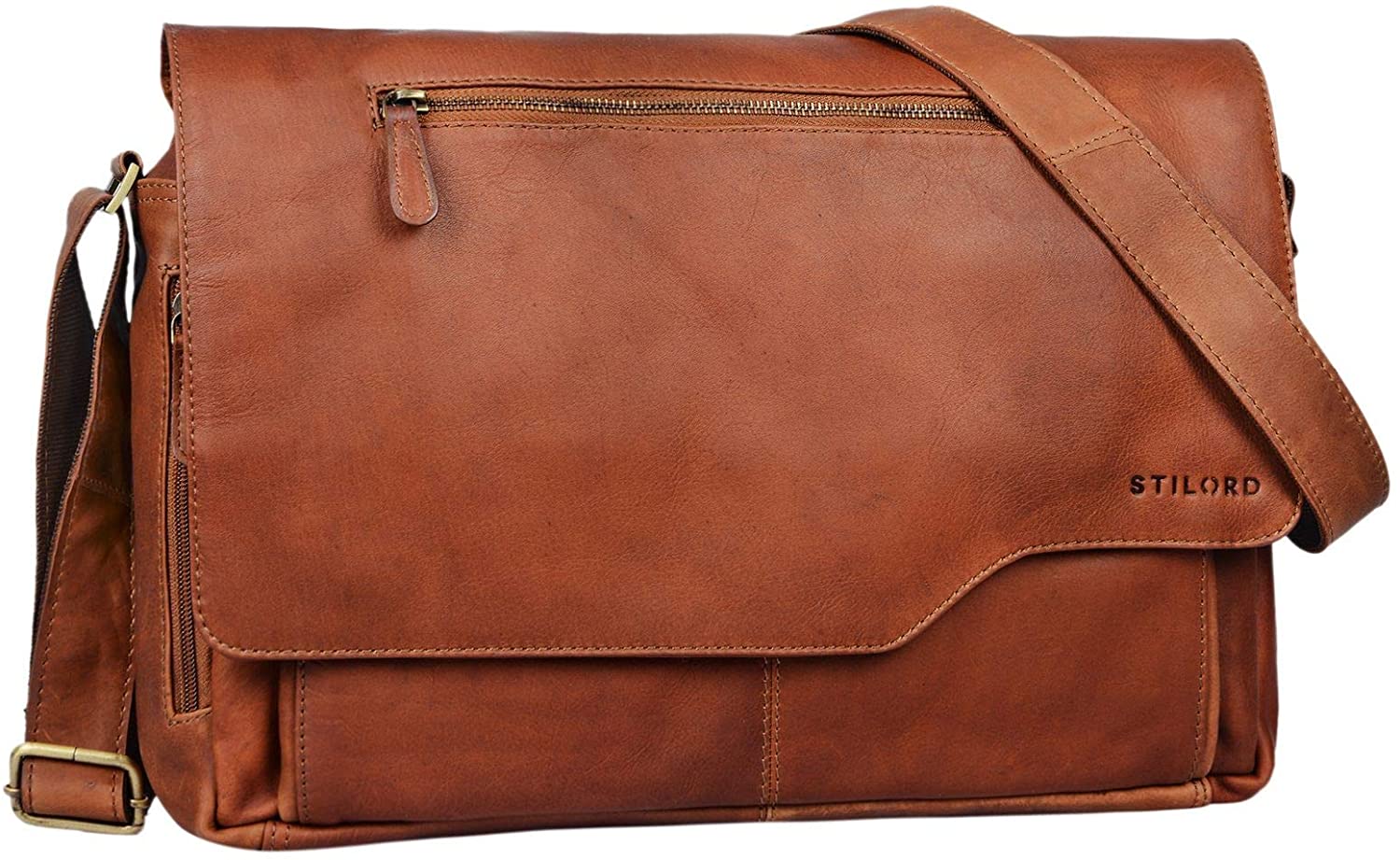 STILORD "Marvin" Leather Bag Men Messenger for Business University College Vintage Crossbody Shoulder Bag 15.6 inch Laptop Genuine Leather Colour:Cognac-Brown
