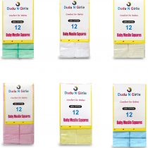 Dudu N Girlie 12 Pack 100% Pure Cotton Blue and Yellow Baby Muslin Squares, Burp Cloths, Newborn Nappy 70x70cms