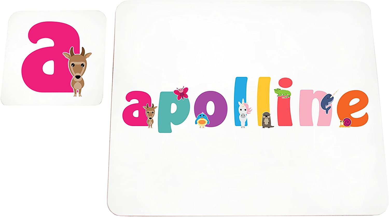 Little Helper Doily with Colourful Coaster Style Example with Girl's Name Apolline, multicolour, placemat: 19 x 23cm coaster: 16 x 12cm