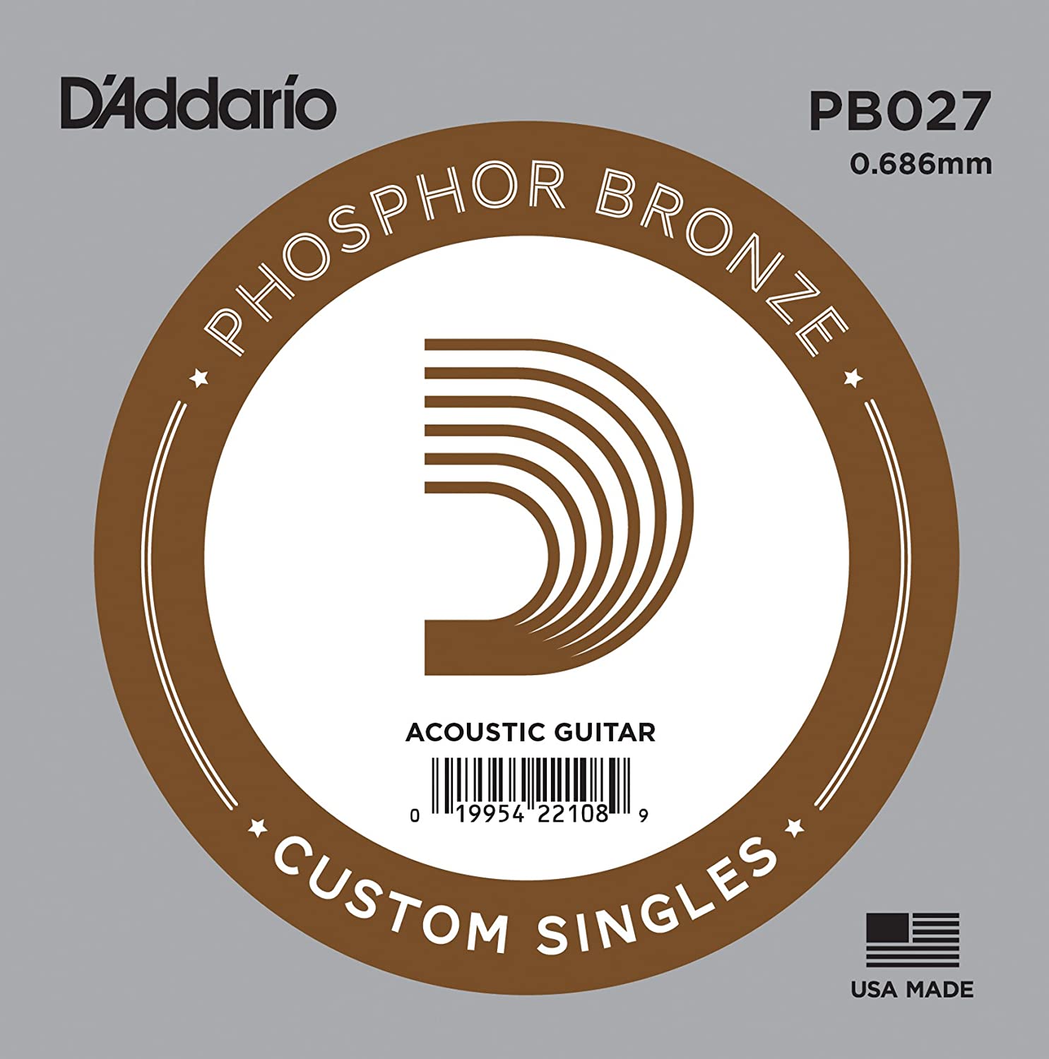 D'Addario .027 Phosphor Bronze Wound for Acoustic Guitar Single String, 027 gauge