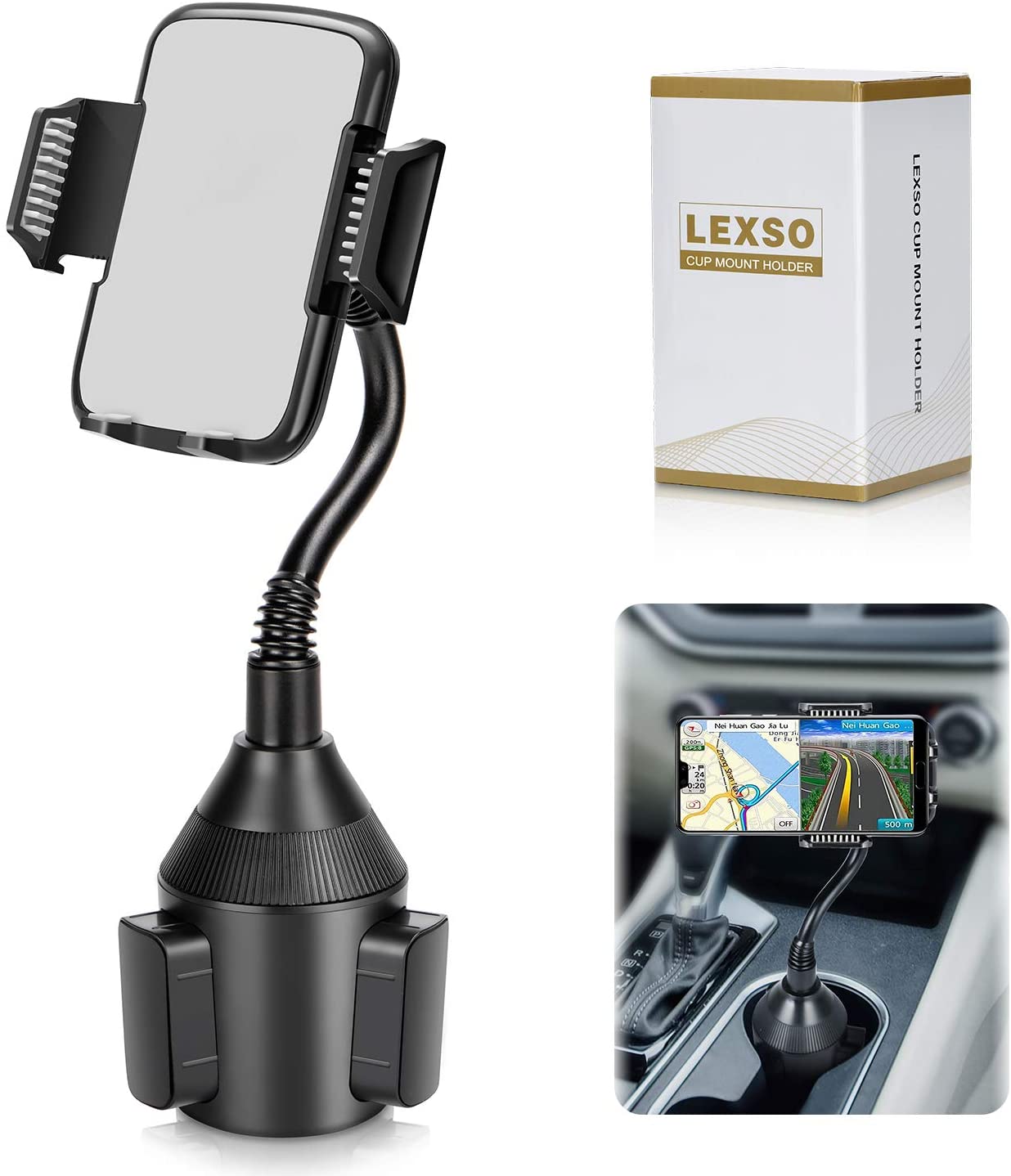 LEXSO Cup Holder Phone Mount Universal Adjustable Car Phone Holder