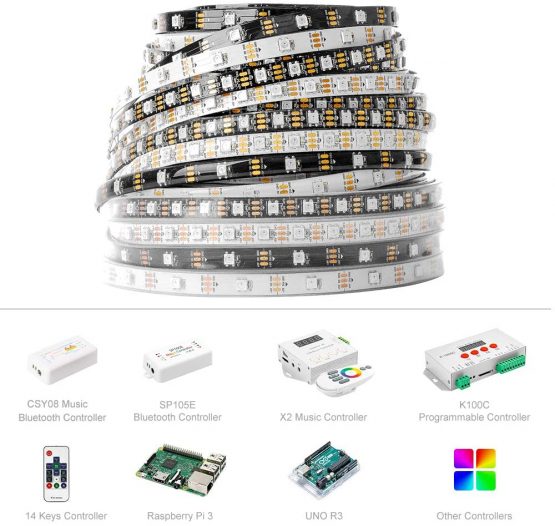 BTF-LIGHTING WS2812b 60leds/Pixels/m Flexible Black PCB Individually Addressable Led Strip Dream Color Non-Waterproof DC5V 16.4ft 5m - Image 4
