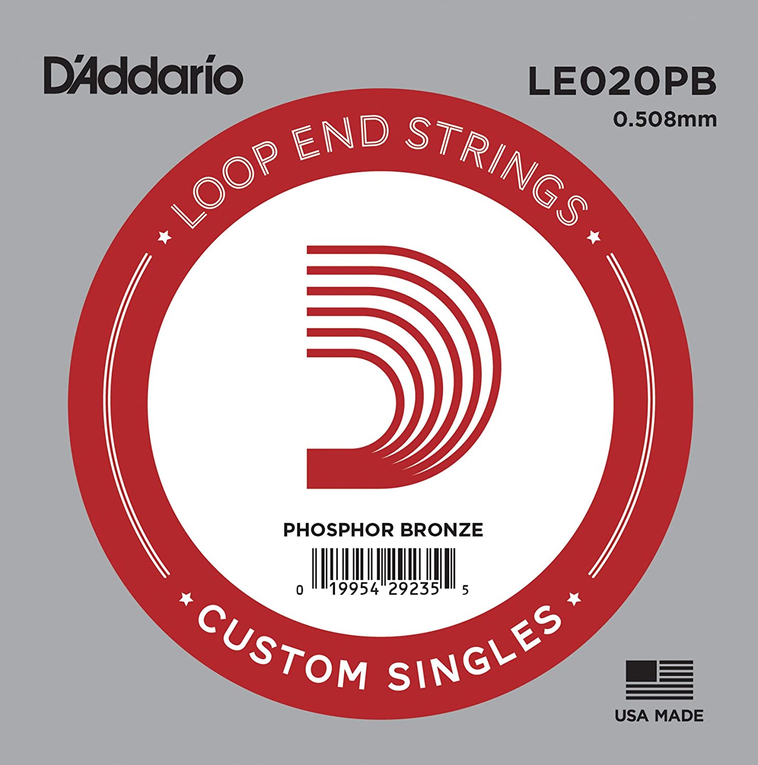 D'Addario .020 Phosphor Bronze Loop End Single String, LE020PB (20)