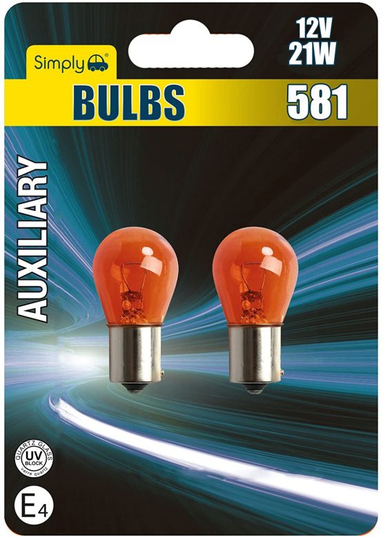 Simply S581BL 581 (PY21W) Auxiliary Bulb Blister, 12V 21W, Base BAU15S, High Performance and Maximum Visility, Provide Drivers with more time to React to Changes in Traffic Situations
