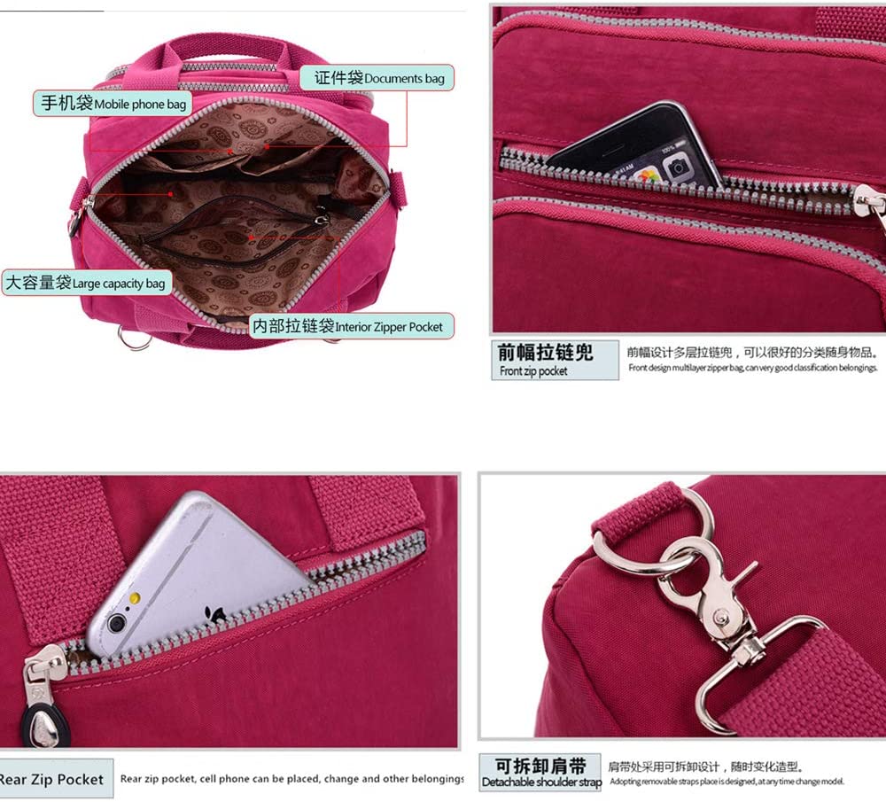 Girls Multifunction Waterproof Nylon Top Handle Handbag Crossbody Satchel Purse Backpack Cute Multi-pocket Zipper Travel Backpack Tote (NO-6) - Image 4