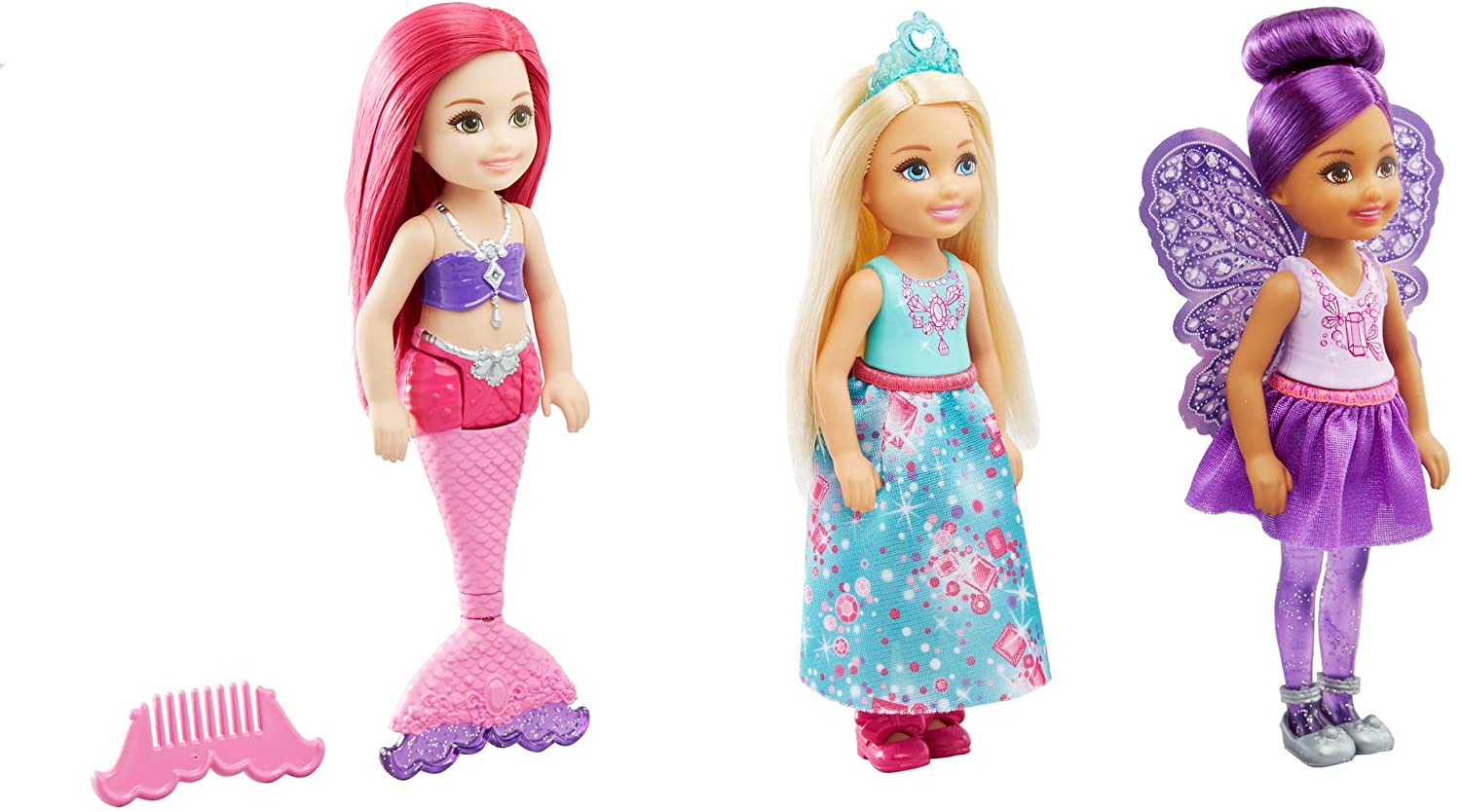 Mattel Barbie Dreamtopia-Pack of 3 Chelsea Mermaid, Fairy and Princess Dolls, Multicolor FPL86, Multicoloured - Image 3