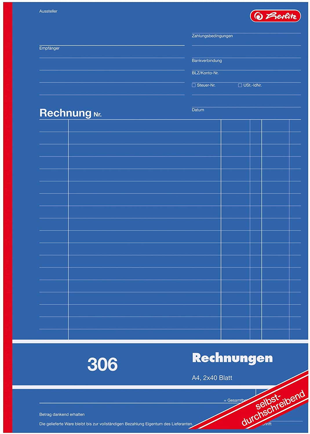 Herlitz Account Book, 1x2 sets of 40 sheets each, A4, Self-Copying, 80 sheets in total, Notebook, Weiss/opulenter Garten - Image 2