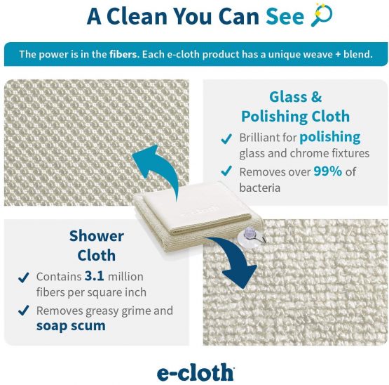 E-Cloth Shower Cleaning Set, Reusable Microfibre Cleaning Cloth, 300 Wash Guarantee, Ivory, 2 Cloth Set - Image 4