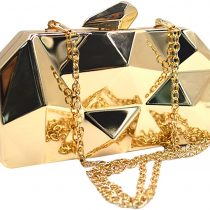 Meliya Womens Geometric Pattern Metal Handbag Diamond Evening Clutch Bags Mini Chain Cross-Body Bags Purse (Gold)