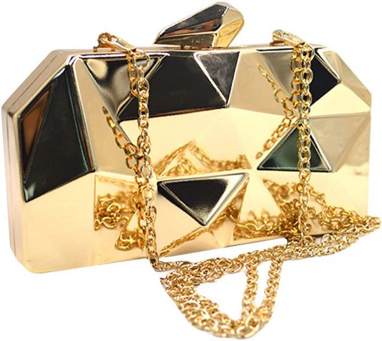 Meliya Womens Geometric Pattern Metal Handbag Diamond Evening Clutch Bags Mini Chain Cross-Body Bags Purse (Gold)