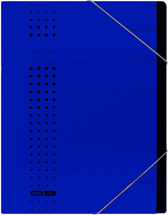 Elba Chic 42495DB Folder A4 / 450 g/m/Recycled Cardboard / 7 Compartments with Blank Tabs/Pack of 5 / Dark Blue