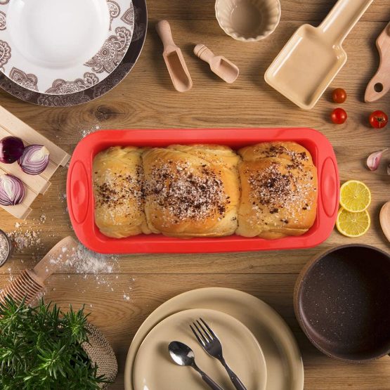 SILIVO Silicone Bread and Loaf Tins Silicone Non Stick Baking Moulds Pan for Loaves, Breads, Cakes and Lasagna ( loaf tin 2lb ) (Rectangular Bread tin, 2 PCS 22*9*6 cm) - Image 3