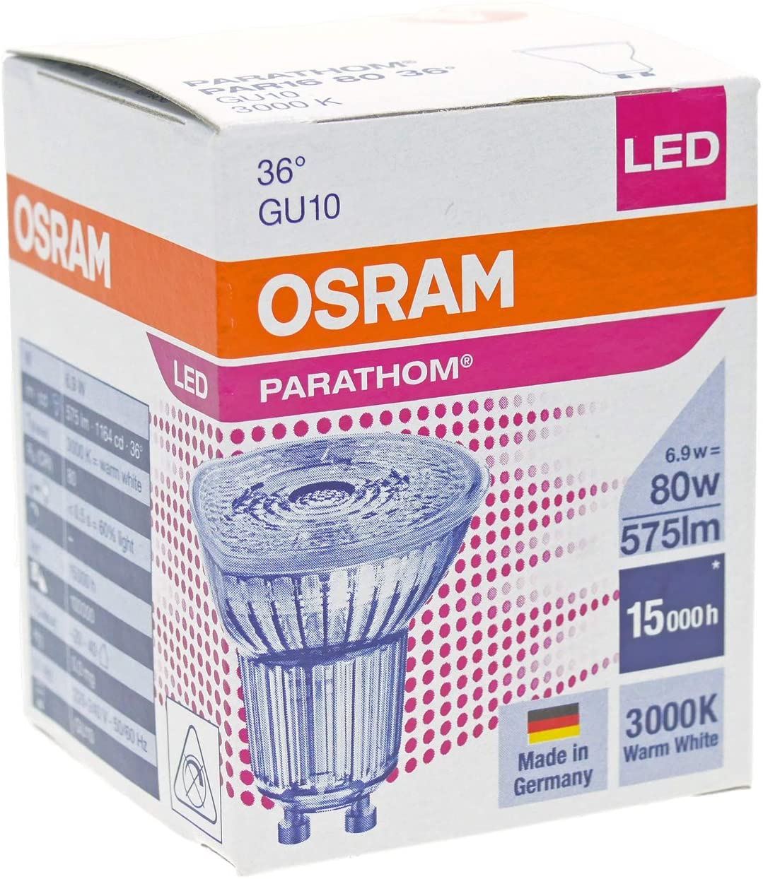 Osram 4058075815650 A+ LED Bulb, Glass, 6.9 W, GU10, White, 5.1 x 5.1 x 5.5 cm - Image 3