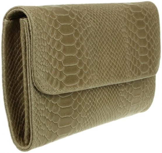 Girly Handbags Italian Leather Snake Print Suede Clutch Bag - Image 2