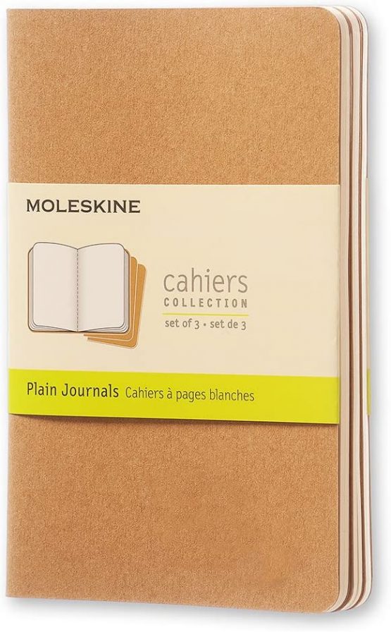 Moleskine Cahier Journal, Set 3 Notebooks with Plain Pages, Cardboard Cover with Visible Cotton Stiching, Colour Kraft Brown, Pocket 9 x 14 cm, 64 Pages