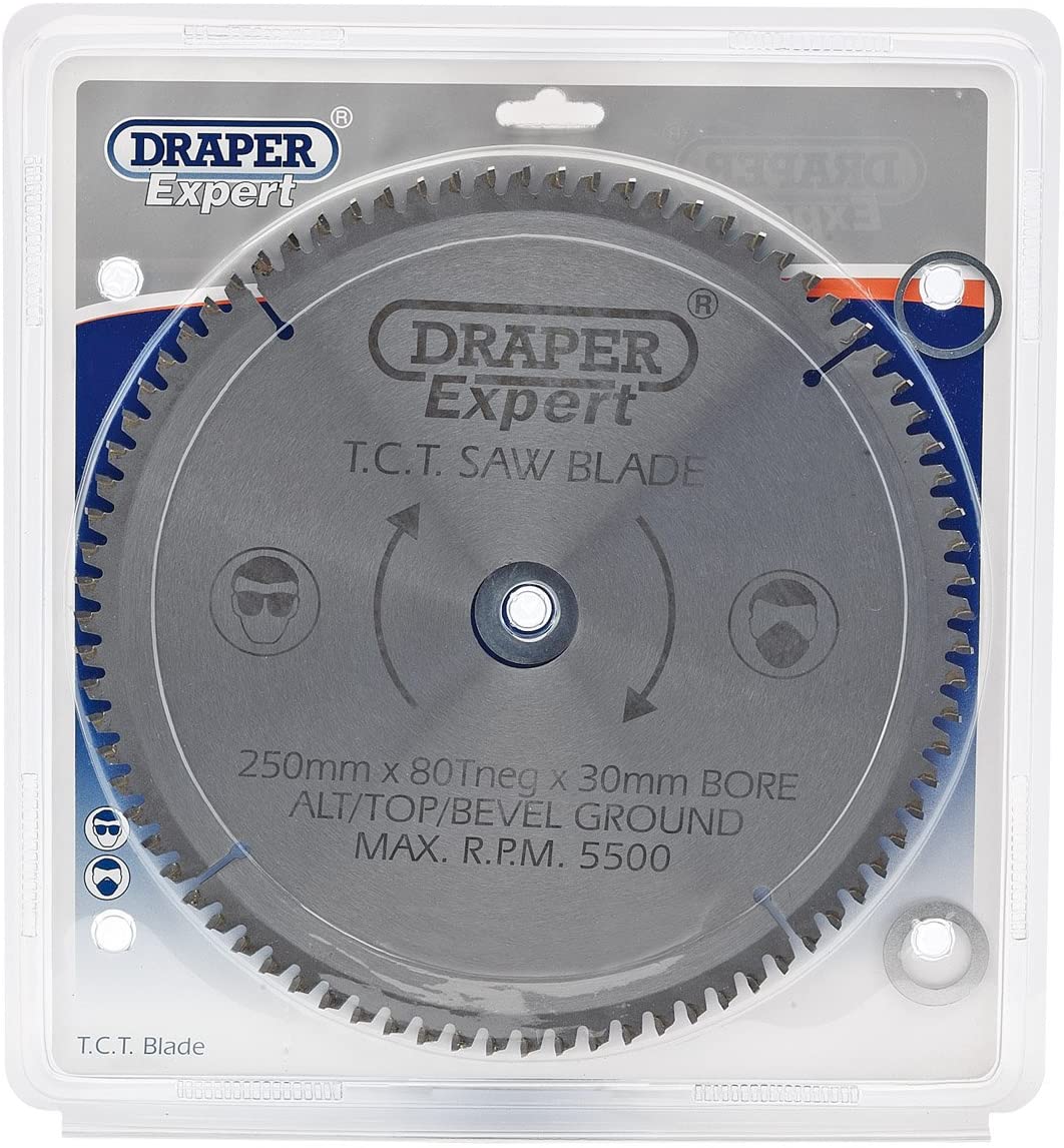 Draper 09490 TCT Saw Blade 250 x 30mm 80-Tooth Neg, Gray, 250 x 30 mm