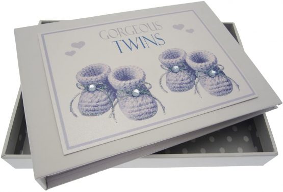 White Cotton Cards Gorgeous Twins, Mini Photo Album, Blue Booties