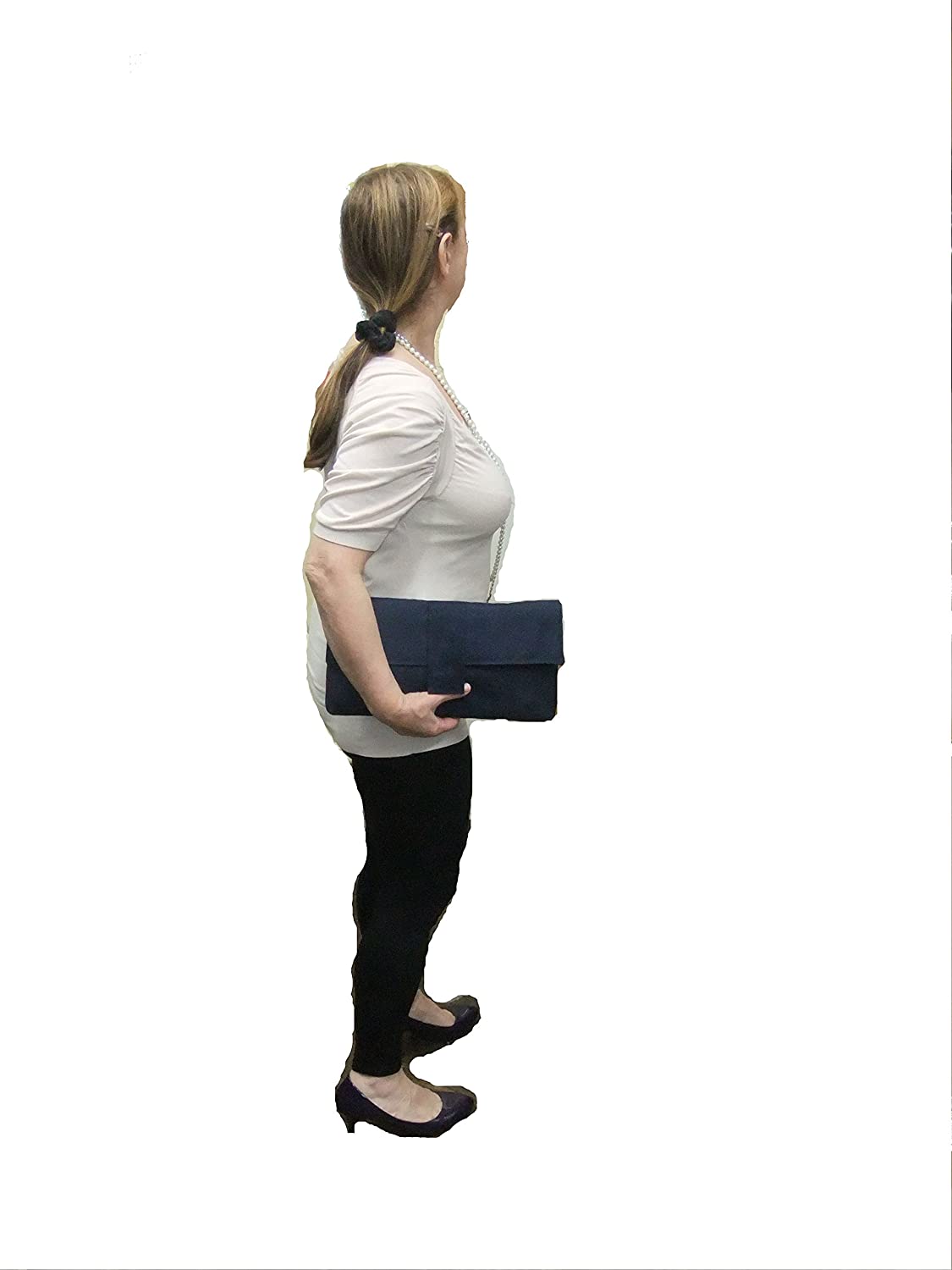 LONI Fab Large Faux Suede Clutch Shoulder Bag, Dark Navy Blue - Image 4