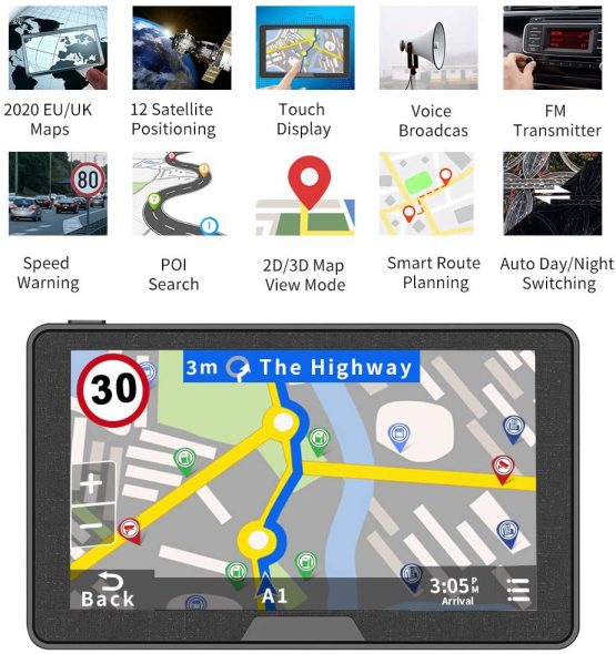 SAT NAV GPS Navigation System, 2020 UK/EU Map Lifetime Free Update