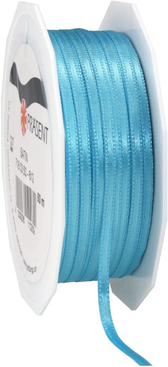 C.E. Pattberg SATIN aquamarine gift ribbon, 55 yards for Wrapping Gifts, 0.12 inches width, Ribbon for Decorating & Crafting, Decorative Ribbon for Gifts, for every occasion
