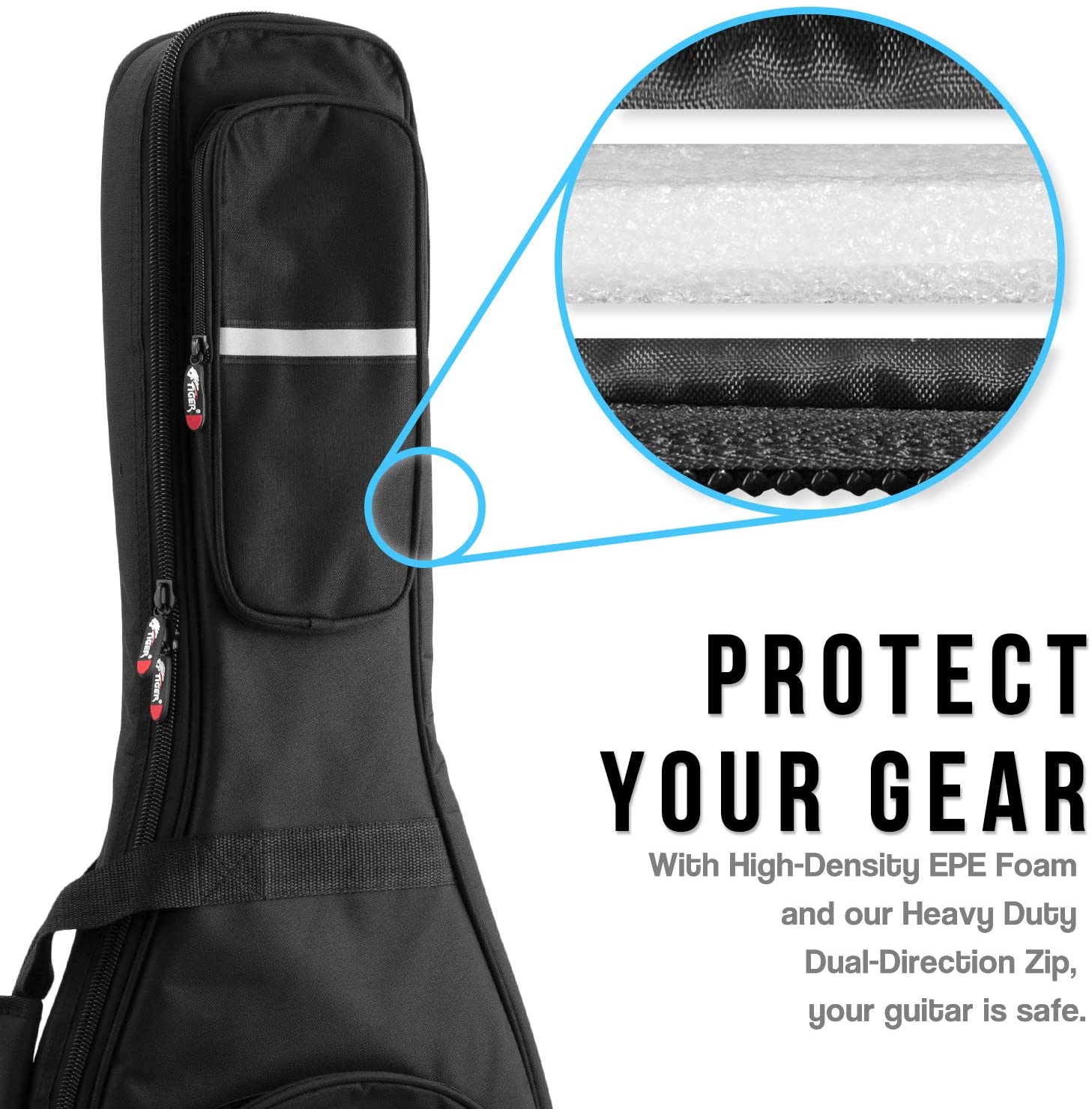 Tiger GGB42-AC Padded Gig Bag for Acoustic Guitar - Deluxe Case with Handle and Straps - 18mm of EPE Protective Padding - Black - Image 3