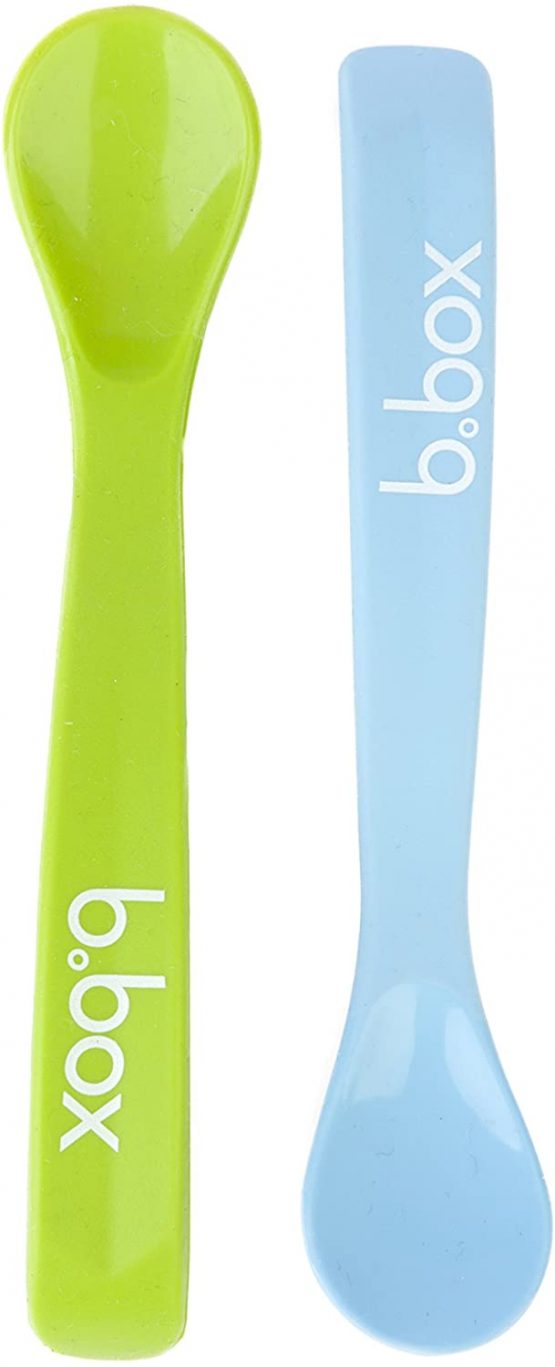 b Baby 2 Soft Bite Flexible Spoon Set for 9 Months + | Colors: 1 Blue-1 Green | Includes 2 Spoons | BPA- | Phthalates & PVC | Dishwasher Safe