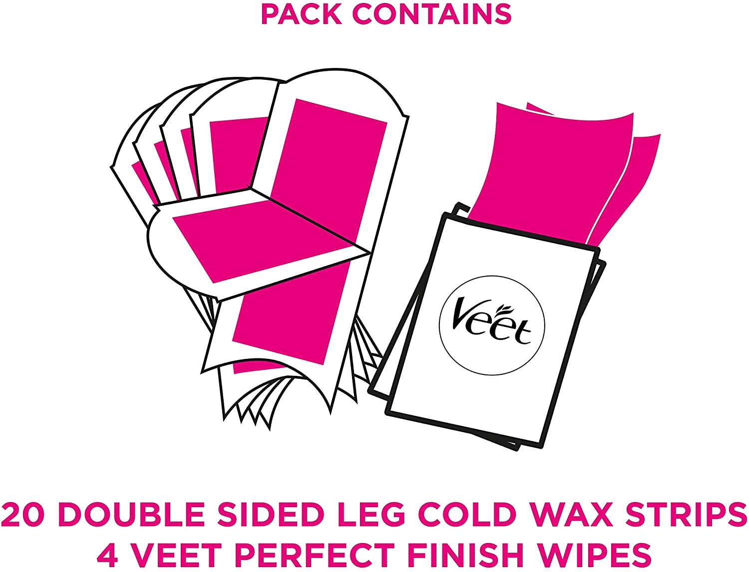 Veet Wax Strips for Normal Skin for Body and Legs, 20 Double Sided