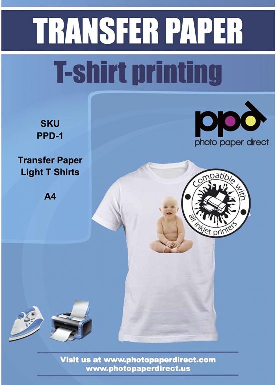 PPD 20 Sheets Inkjet PREMIUM T Shirt Transfer paper A4 for White and Light Colour Fabric (PPD-1-20)