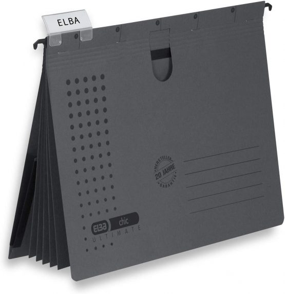 ELBA Chic Ultimate 100333016 Suspension File Pack of 5 Recycled Cardboard for DIN A4 with 5 Dividers and Binding Inner Pocket on The Back in Anthracite - Image 2