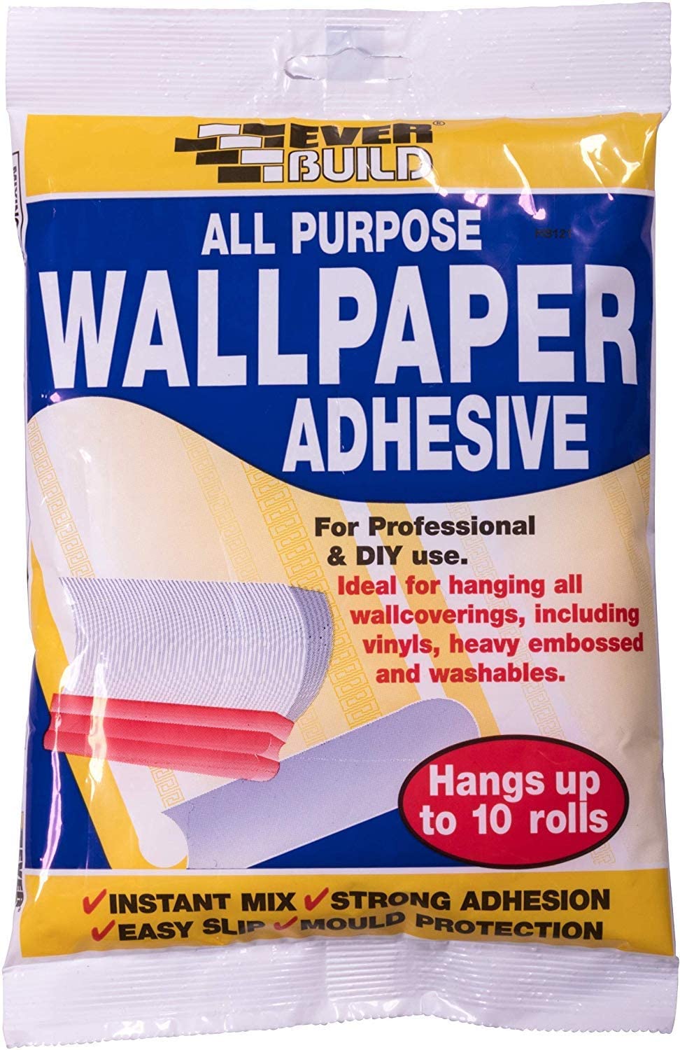 Everbuild All Purpose Wallpaper Adhesive - Contains Fungicide - High Tack - Easy-Mix Formula - 1 Bag Hangs Up to 5 Rolls