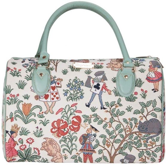 Signare Tapestry Duffle Bag Overnight Bags Weekend Bag for Women with Garden Flower and Creatures (Alice in Wonderland, TRAV-Alice)