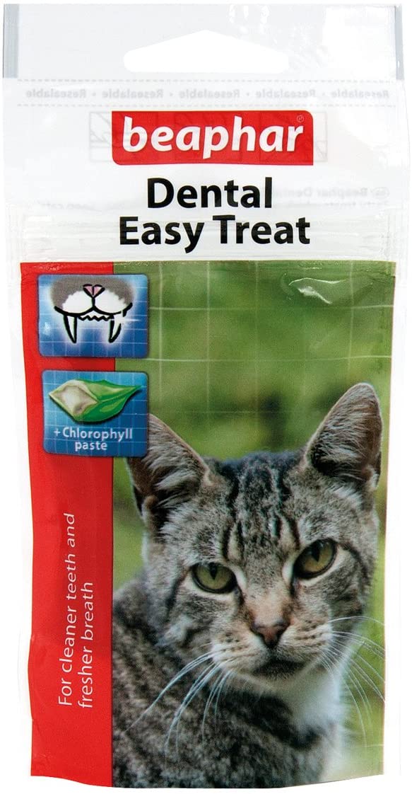 Beaphar, Dental Easy Treats for Cats, For Cleaner Teeth & Fresher Breath, Delicious, Crunchy Treats filled with Chlorophyll