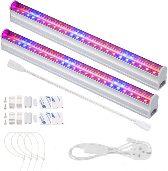 LED Grow Light Bars for Indoor Plants Plant Grow Lamp with Red/Blue Spectrum Growth Light Strip with Power Switch Wire + Cables for Greenhouse Plant Grow Shelf (Pack of 2)