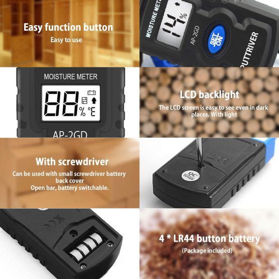 Wood Moisture Meter-Digital Moisture Detector AP-2GD Moisture Tester, Pin-Type Water Leak Detector Damp Tester Dampness Meter with Backlight for Wood Building Material Firewood Walls Paper Floor - Image 4