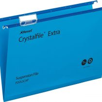 Rexel Foolscap Heavy Duty Suspension Files with Tabs and Inserts for Filing Cabinets, 15 mm base, Polypropylene, Blue, Crystalfile Extra, Pack of 25, 70630