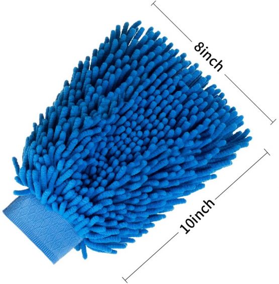 FMS Microfibre Car Wash Mitts Cleaning Gloves Super Absorbent Ultra-Soft Scratch-Free Double-Side Finger Brush for House Car Polishing Drying Green+Blue Pack 2 - Image 3