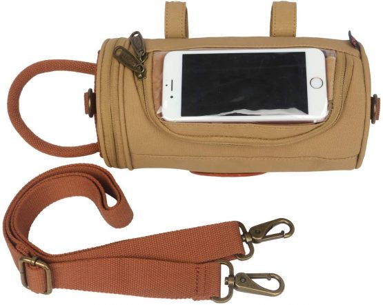 TOURBON Wasterproof Canvas Bike Panniers Bicycle Pouch Handlebar Bag - Khaki