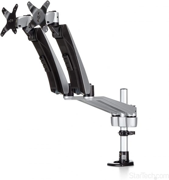 StarTech Desk Mount Dual Monitor Arm - Articulating - Supports VESA Monitors 12'' to 30'' - Adjustable - Grommet / Desk Mount - Premium - Silver (ARMDUAL30)