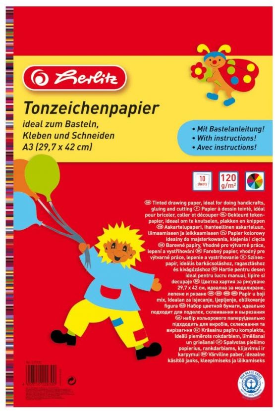 Herlitz A3 Coloured Drawing Paper Pad - 10 Sheets 229302