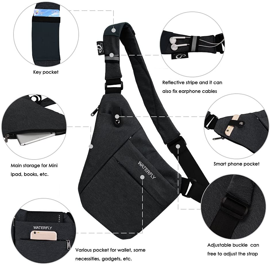 Waterfly Sling Bag Shoulder Chest Bag Lightweight Cross Body Bags for