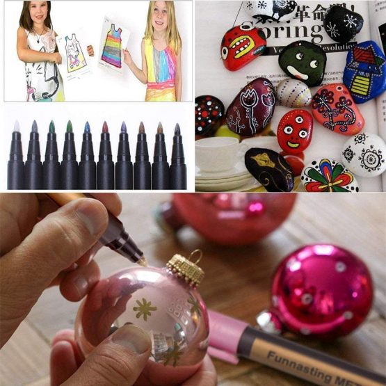 Metallic Marker Pens, Funnasting Set of 10 Assorted Colours Painting Pens Art Marker for Card Making, Scrapbooking, DIY Photo Album, Plastic, Glass, Metal, Wood, Stone, Clothes and Pottery - Image 4