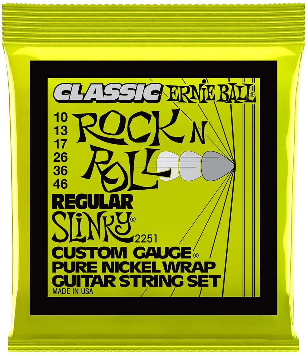 Ernie Ball Regular Slinky Classic Rock n Roll Pure Nickel Wrap Electric Guitar Strings - 10-46 Gauge, Regular (10-46), Regular (10-46)