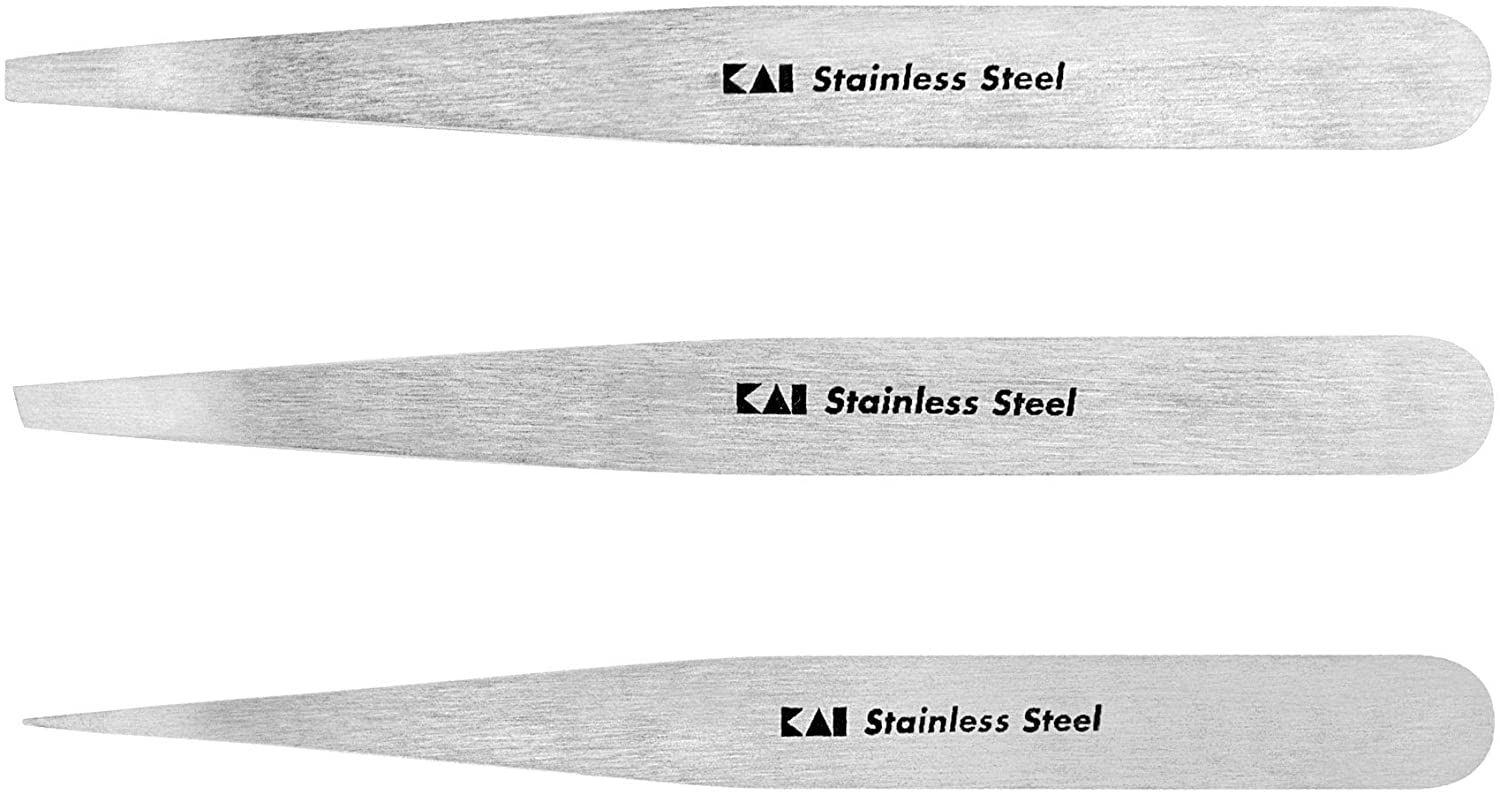 Kai HC-1805 Tweezers, Silver, 3 Items