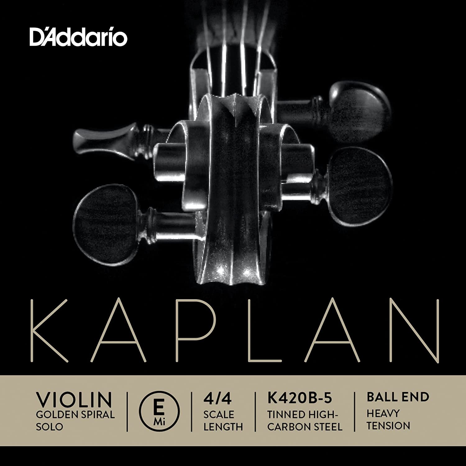 D'Addario Kaplan Golden Spiral Solo Violin String - Single E String - K420B-5 - Violin Strings - 4/4 Scale, Heavy Tension, Ball End