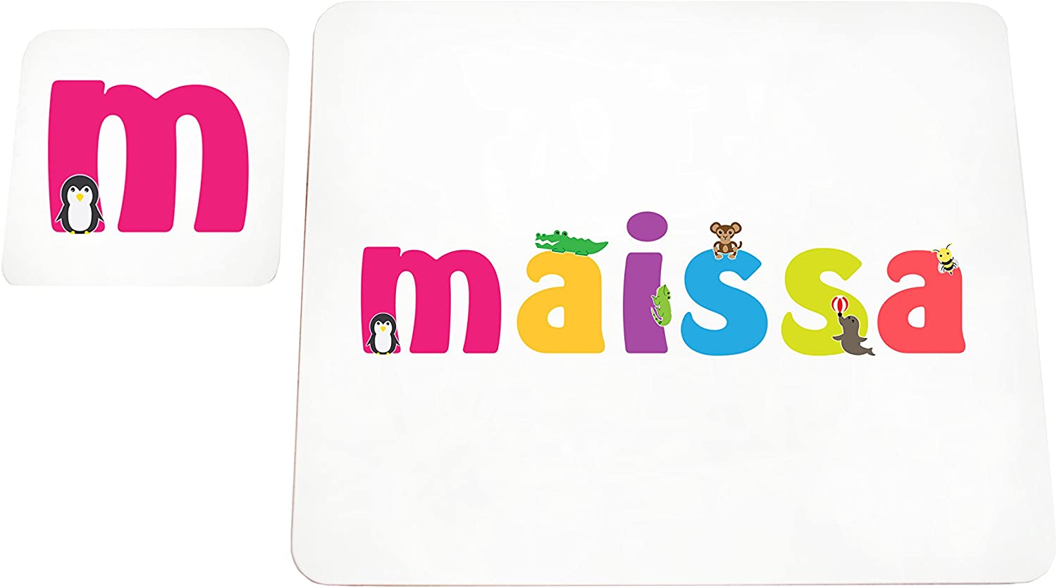 Little Helper with Coaster Doily Style Example Girl/The Name of Colourful Maissa, multicolour, placemat: 19 x 23cm coaster: 16 x 12cm