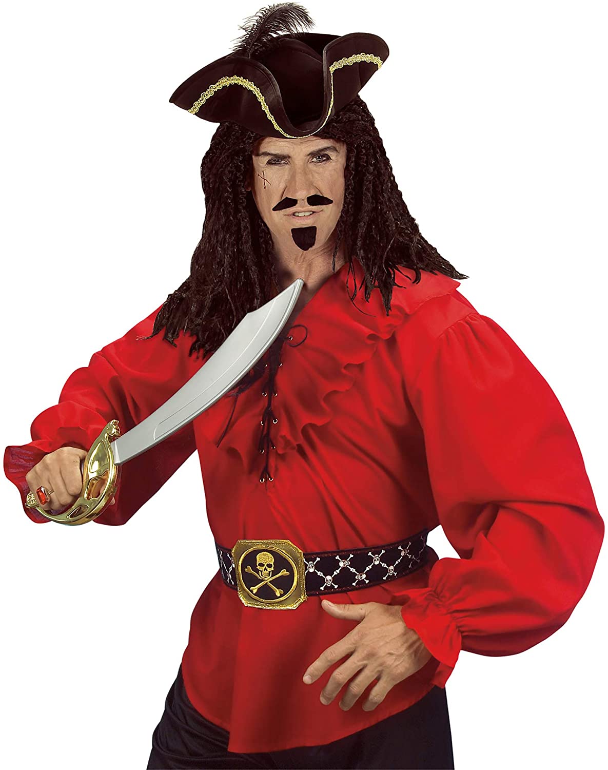 Pirate Shirt xL Mens - Red Costume Extra Large for Buccaneer Fancy Dress - Image 4