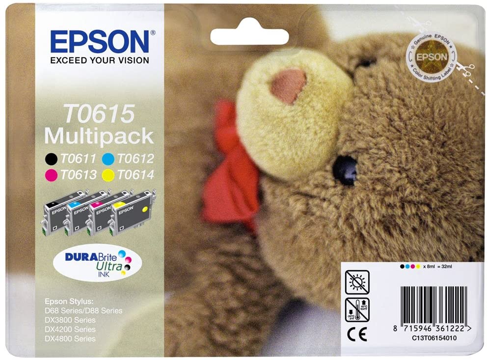 Epson Original C13T06154010 Black and Colour Multipack Ink Cartridges (4 DuraBrite Ultra Inks, T0611 Black, T0612 Cyan