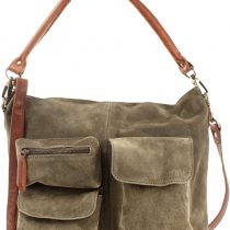 LECONI Shoulder Bag Vintage-Look Cow Suede + Leather Cross-Body Shopper Women Tote Handbag 41x32x10cm green LE0039-V