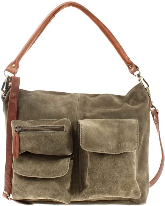 LECONI Shoulder Bag Vintage-Look Cow Suede + Leather Cross-Body Shopper Women Tote Handbag 41x32x10cm green LE0039-V